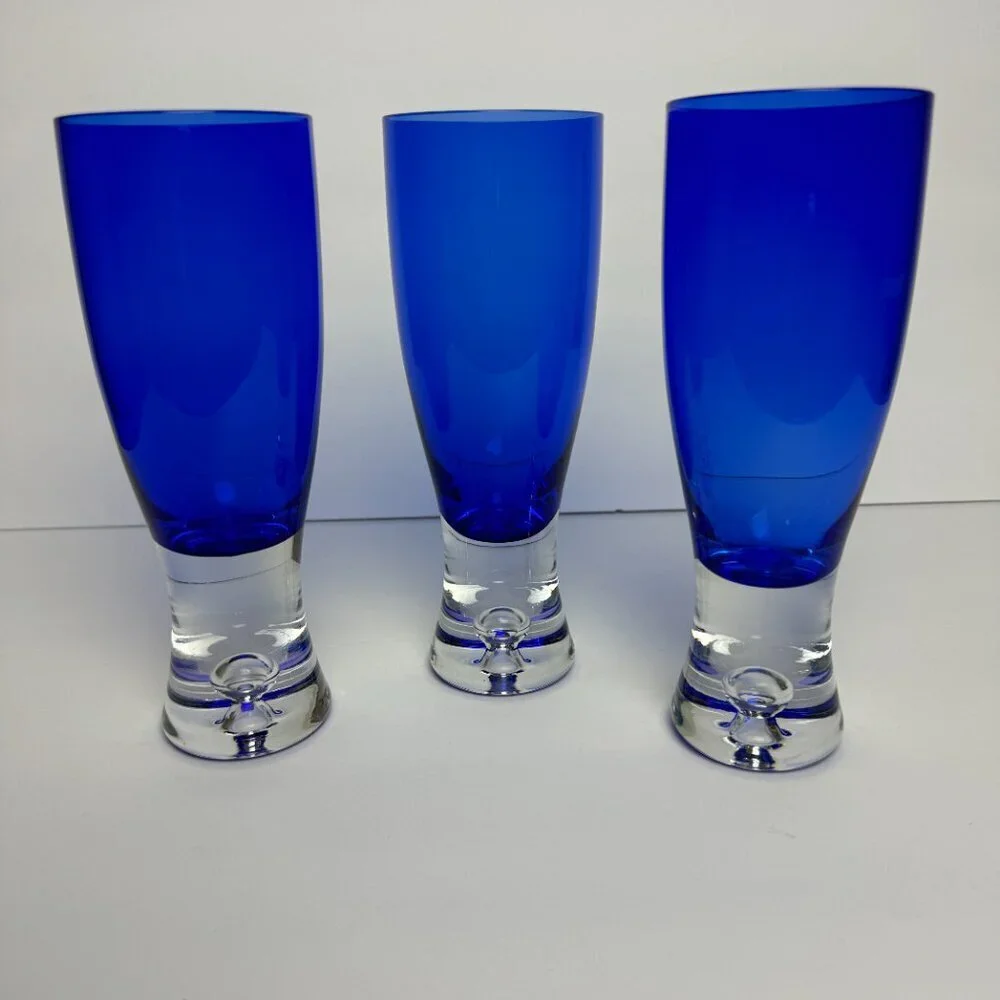 Set of 3 Block Stockholm Cobalt Blue Crystal Glasses with Controlled Bubble 7.5